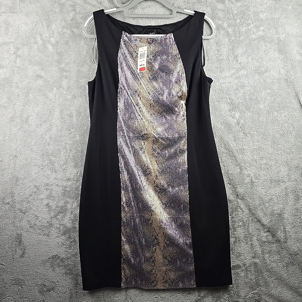Black Label Saks Fifth Avenue Midi Dress Womens Size 14 Black Shimmer Liner $200